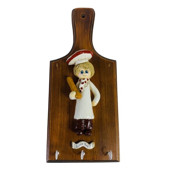 Super Dad Chef Kitchen Wall Decor Guy Key Utensil Towel Holder Kitschy Gift - Picture 6 of 14